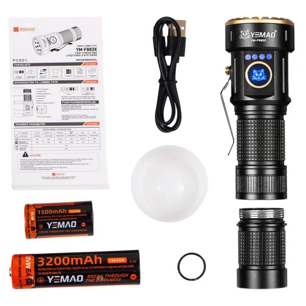 Ліхтар тактичний YEMAO YM-F883X, 3000LM, акумулятори 18650 + 18350 (3200 + 1500 mAh)