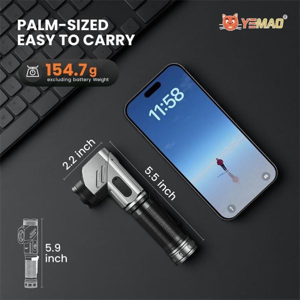Ліхтар YEMAO YM-F303X, 1600LM, 2x21700 (2x5000 mAh), поворотна голова