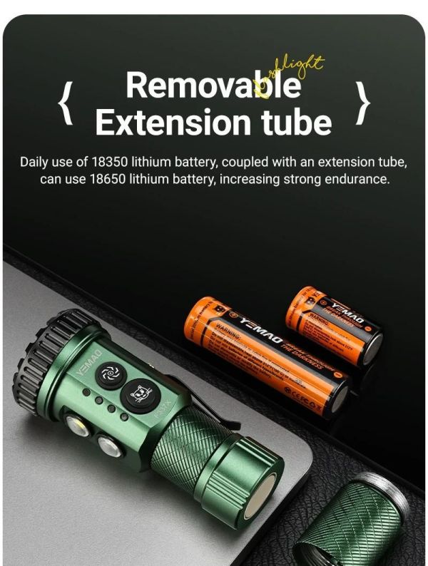 Тактичний ліхтар YEMAO YM-F337  3500LM 3500LM, акумулятори 18650 + 18350 (3200 + 1500 mAh), ультрафіолетовий