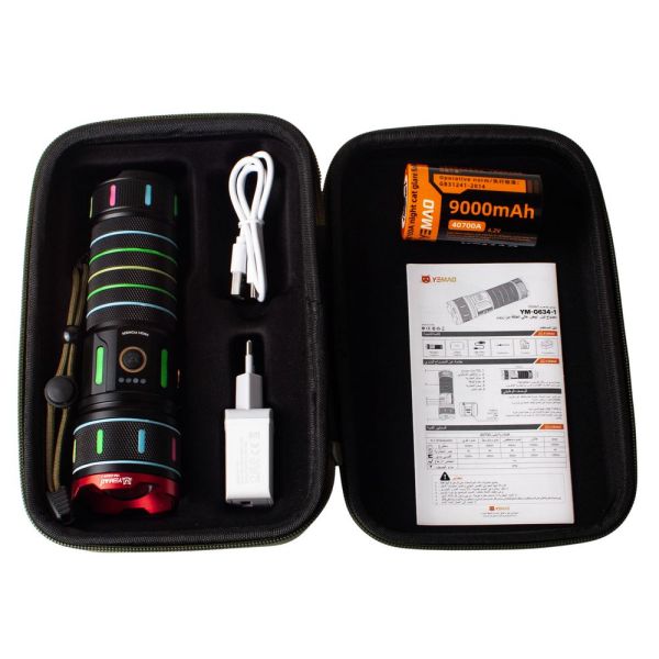 Тактичний ліхтар YEMAO YM-G634-1, 2500 LM, акумулятор 40700 (9000 mAh), чохол, блок живлення