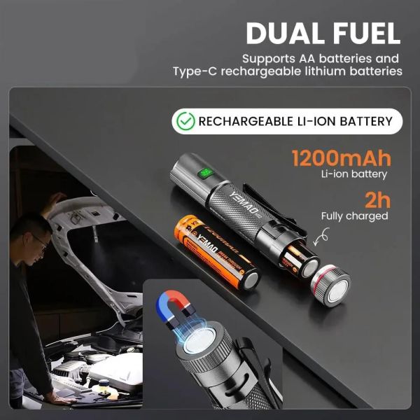 Тактичний ліхтарик YEMAO YM-M52, 1500LM, акумулятори 2x14500 (2x1200 mAh)