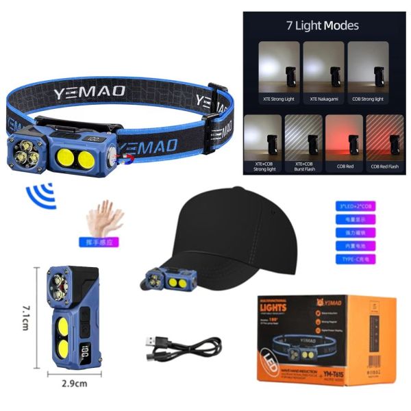 Налобний ліхтар YEMAO YM-T615, 500 LM, акумулятор 700 mAh, з червоним світлом