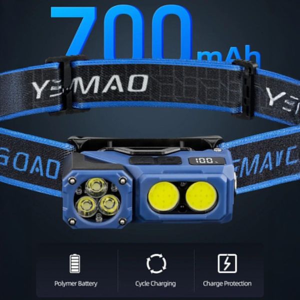 Налобний ліхтар YEMAO YM-T615, 500 LM, акумулятор 700 mAh, з червоним світлом