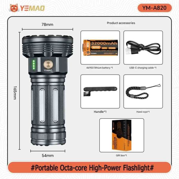 Ліхтар YEMAO YM-A820 8XHP — 46950, Type-C, потужний