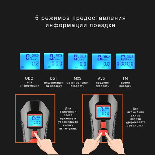 Велофара з комп'ютером та сигналом XA-585-T6+2LED