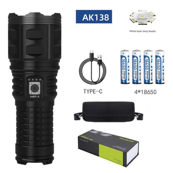 Ліхтар AK138-1 WHITE LASER LED PM60-TG, 8х18650, power bank, чохол, індикація заряду, ЗУ Type-C, zoom, Box