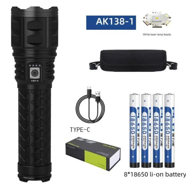 Ліхтар AK138-1 WHITE LASER LED PM60-TG, 8х18650, power bank, чохол, індикація заряду, ЗУ Type-C, zoom