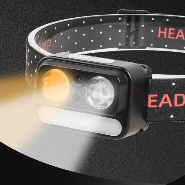 Ліхтар налобний 2069-XPG(white)+XPG(yellow)+5SMD(red), Motion Sensor, Li-Ion акумулятор, ЗУ Type-C