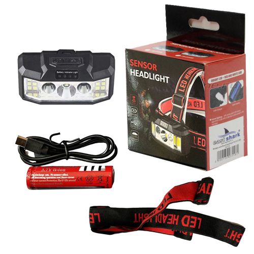 Ліхтар налобний 910A-XPE+12SMD(white+red), Motion Sensor, 1x18650, індикація заряду, ЗП Type-C, Box