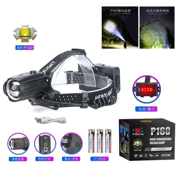 Ліхтар налобний BL-T35-P160, 3x18650, Power Bank, ЗУ Type-C, zoom