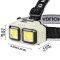 Ліхтарик на чоло HX-816-2COB(white+red), Waterproof, 1x18650, ЗУ Type-C