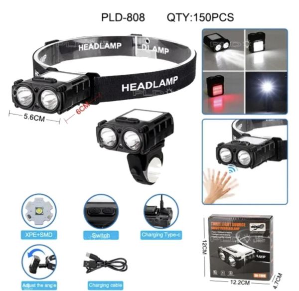 Ліхтар налобний SH-T808-2XPE+20SMD(white+red)