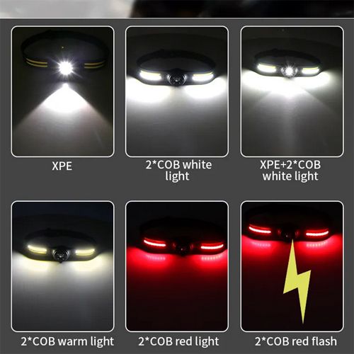 Ліхтар налобний PLD T134-XPE+4COB (white+yellow+red), IPX4, Li-Ion