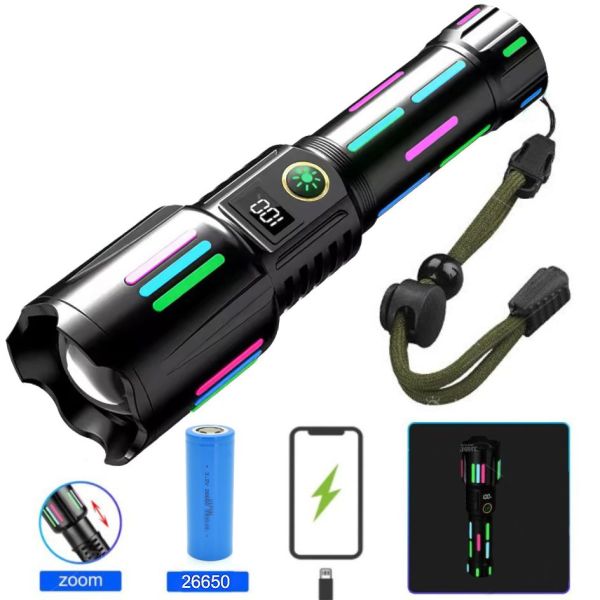 Ліхтар NIGHT VISION FLUORESCENCE W515-PM10-TG, індикація заряду, 1x26650, ЗП Type-C, zoom, Box