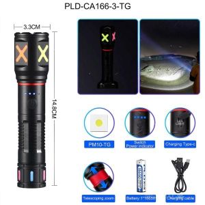 Ліхтарик ручний PLD CA166-3 PM10-TG, 1х18650, индикация заряда, ЗУ Type-C, zoom