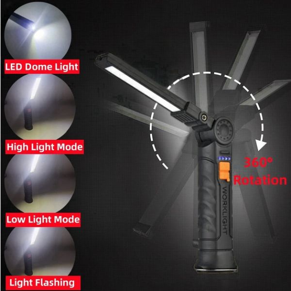 Ліхтар WORKLIGHT-G52-LED+COB, Li-Ion акумулятор, індикація заряду, поворот 180º+180º, магніт, гак, ЗУ Type-C