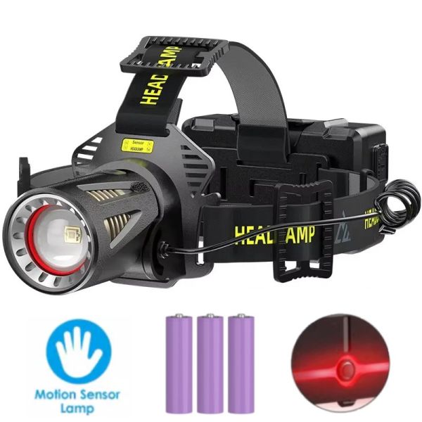 Ліхтар налобний H610-WHITE LASER LED PM50-TG, Motion Sensor, 3x18650, power bank, ЗУ Type-C