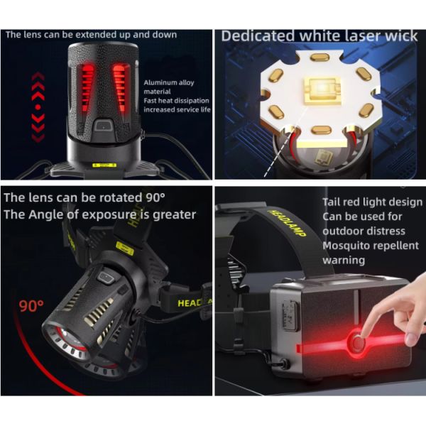 Ліхтар налобний H610-WHITE LASER LED PM50-TG, Motion Sensor, 3x18650, power bank, ЗУ Type-C