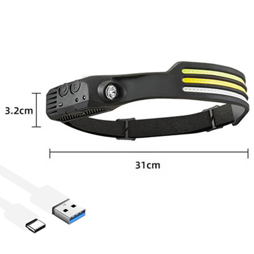 Ліхтар на чоло BL-W689-LM+3COB (white+yellow), Sensor, Li-Ion аккум., Type-C