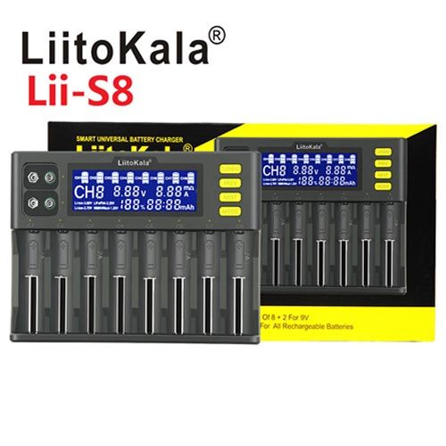 Інтелектуальний зарядний пристрій LiitoKala Lii-S8, 8х -AA, AAA, 18650, 26650, 21700 Li-ion, LiFePo4, Ni-Mh