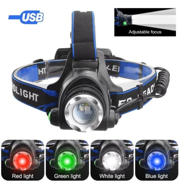 Ліхтари на чоло PLD V9-F-4XPE (RGB), 2x18650, ЗУ 220V/12V, zoom, Box