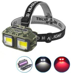 Ліхтар налобний HX-M816S-2COB(White+Red) camouflage, Motion Sensor, Waterproof, 1x18650, ЗУ Type-C