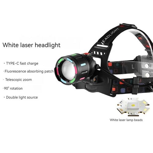 Ліхтарик на чоло FLUORESCENCE SY-8087-PM10-TG, 2x18650, signal light, fluoreccent patch, ЗУ Type-C, zoom