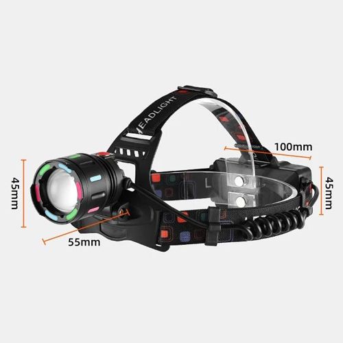 Ліхтарик на чоло FLUORESCENCE SY-8087-PM10-TG, 2x18650, signal light, fluoreccent patch, ЗУ Type-C, zoom