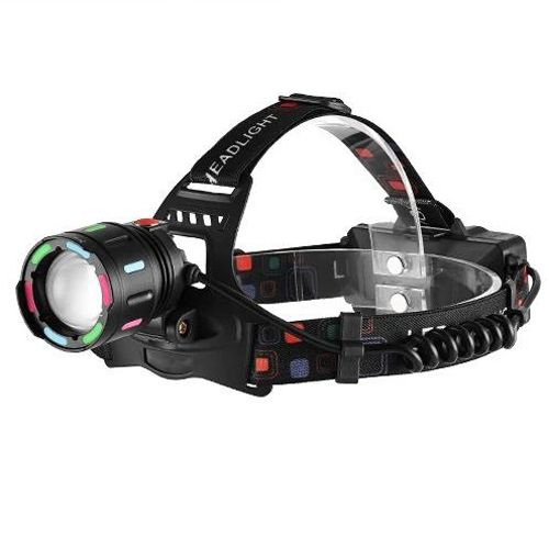 Ліхтарик на чоло FLUORESCENCE SY-8087-PM10-TG, 2x18650, signal light, fluoreccent patch, ЗУ Type-C, zoom