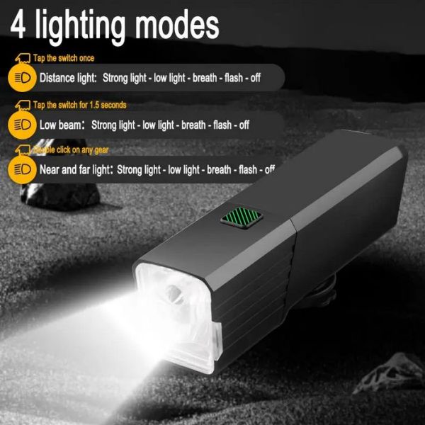 Велоліхтар BL-2024-4-XPG, індикація заряду, Waterproof, Li-Ion акумулятор, ЗУ Type-C