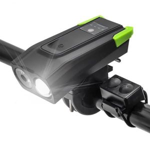 Велодзвінок + фара BK-1718-2T6, кнопка винесення, 2x18650, ЗУ micro USB