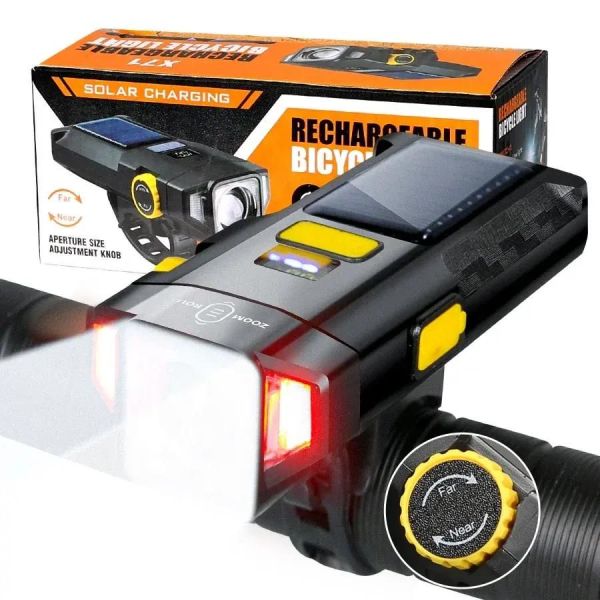 Велофара X17-30W+2LED(red), сонячна батарея, IP65, Li-Ion акумулятор, ЗУ Type-C