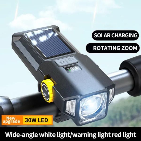 Велофара X17-30W+2LED(red), сонячна батарея, IP65, Li-Ion акумулятор, ЗУ Type-C