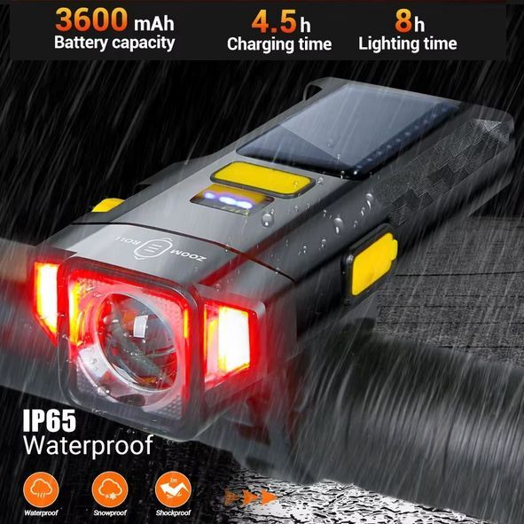 Велофара X17-30W+2LED(red), сонячна батарея, IP65, Li-Ion акумулятор, ЗУ Type-C