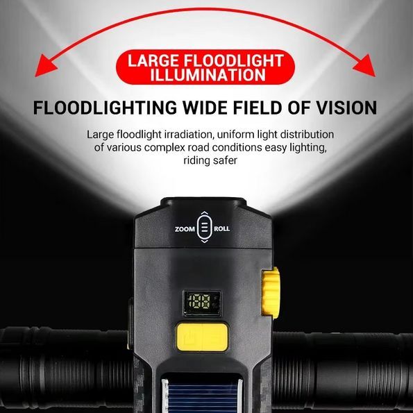 Велофара X17-30W+2LED(red), сонячна батарея, IP65, Li-Ion акумулятор, ЗУ Type-C