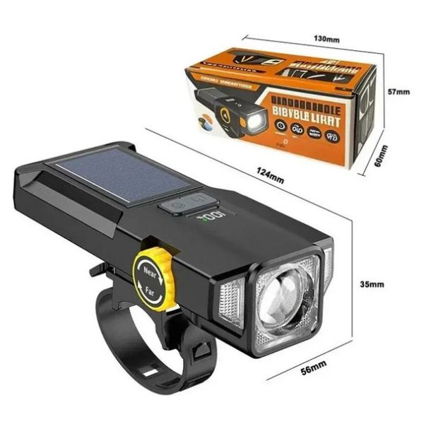 Велофара X17-30W+2LED(red), сонячна батарея, IP65, Li-Ion акумулятор, ЗУ Type-C