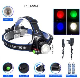 Ліхтар налобний PLD-V9-F-4XPE(RGB)