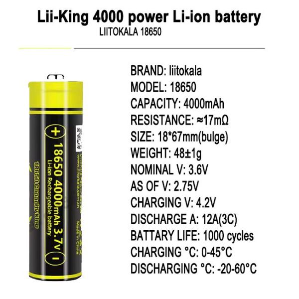 Акумулятор 18650 LiitoKala Lii-KING4000 3.7V 4000mAh (+) button top