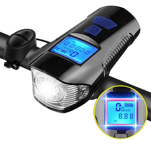 Велофара с компьютером и сигналом XA-585-T6+2LED