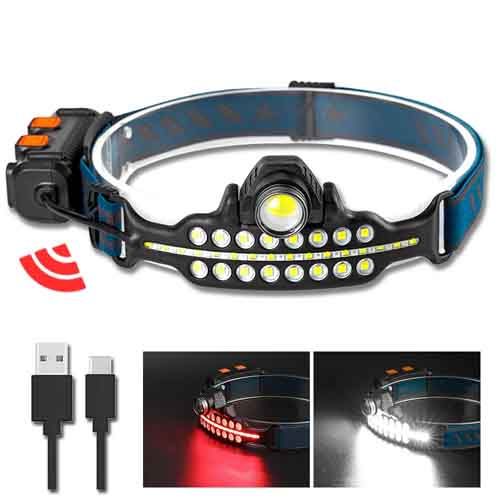 Фонарь налобный BL-W690-LTS+SMD (white+red), Motion Sensor, Li-Ion аккумулятор, zoom, ЗУ Type-C, Box