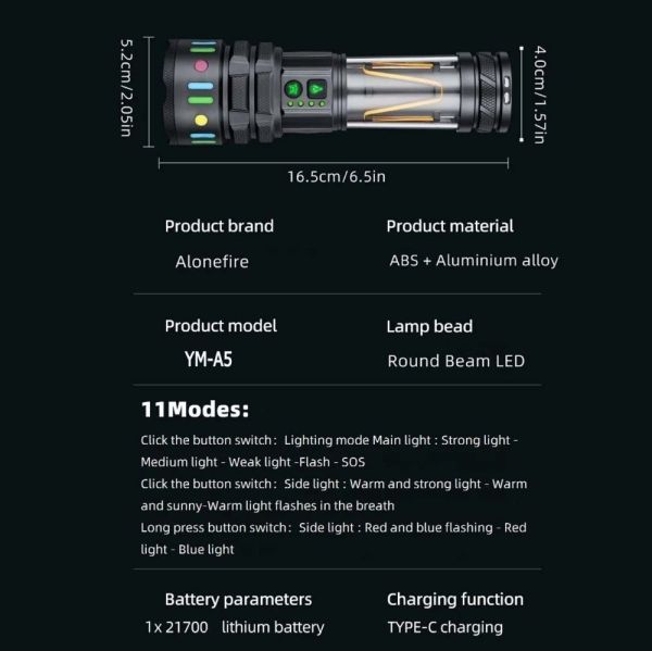 Ліхтар YEMAO YM-A5 TG 30W з Power Bank, Type-C, zoom та функцією лампи
