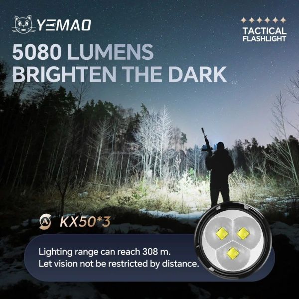 Ліхтар ручний YEMAO YM-A83 3KX50, АКБ 21700, кліпса, ЗП Type-C