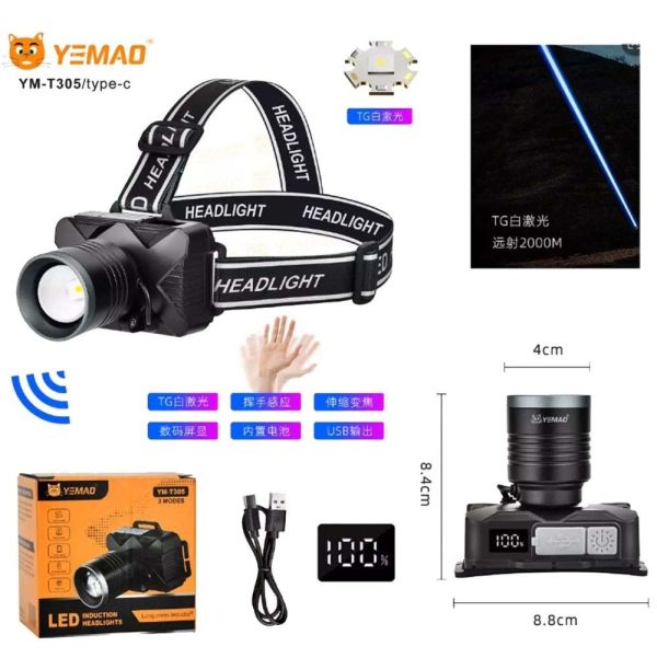 Налобний ліхтар YEMAO YM-T305 — цифровий ліхтар із Zoom-фокусом